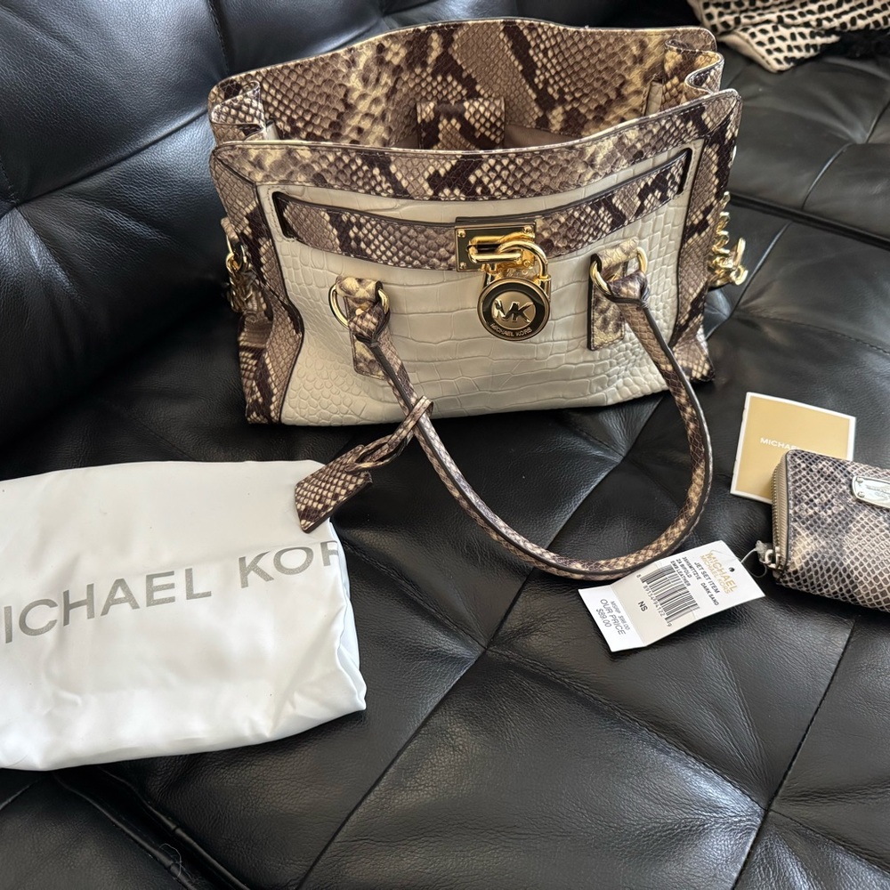 Michael Kors Snake Print Handbag - Brown and Cream